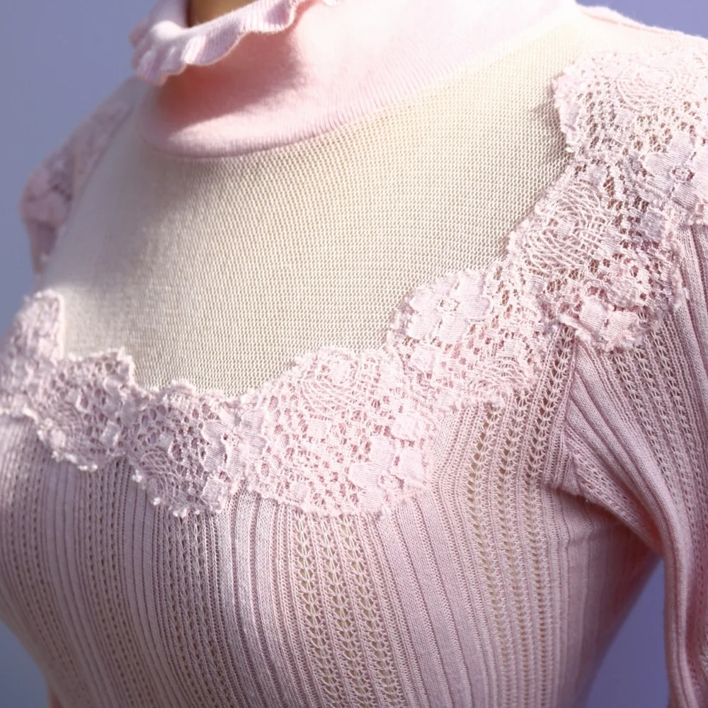 Gorgeous Free People Pink Turtleneck long sleeves with lace details, Small - Picture 2 of 10